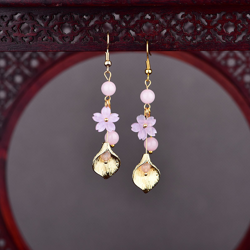 Earrings - Розовые серьги с цветком из натурального