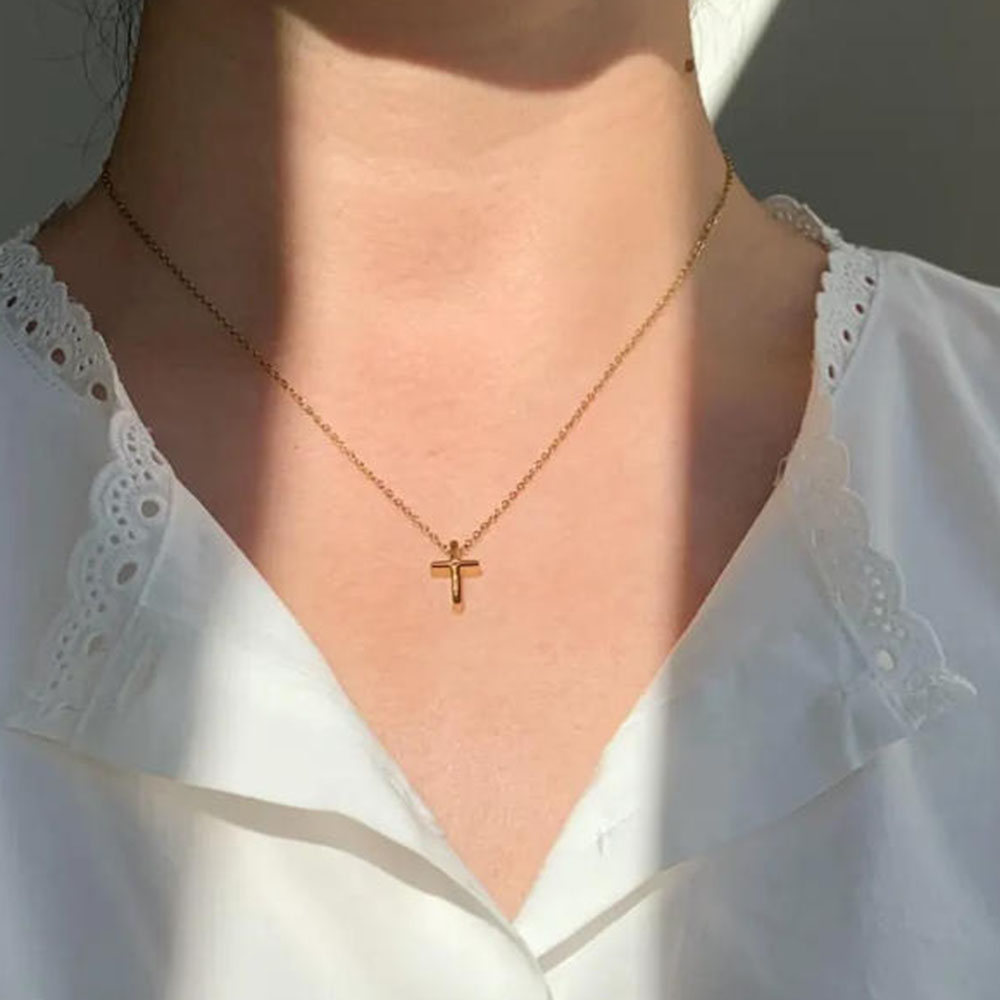 Cross Pendant Necklace Gold - Изысканное золотое колье с крестом, простое
