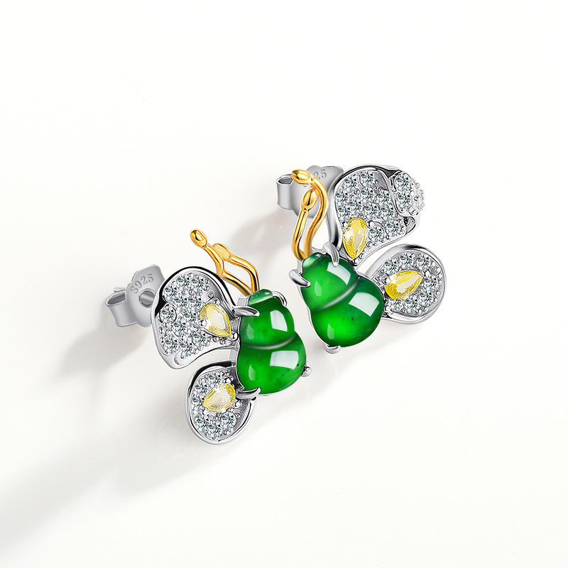 Earrings - Серьги-бабочки из натурального бирманского жадеита, дизайнерские