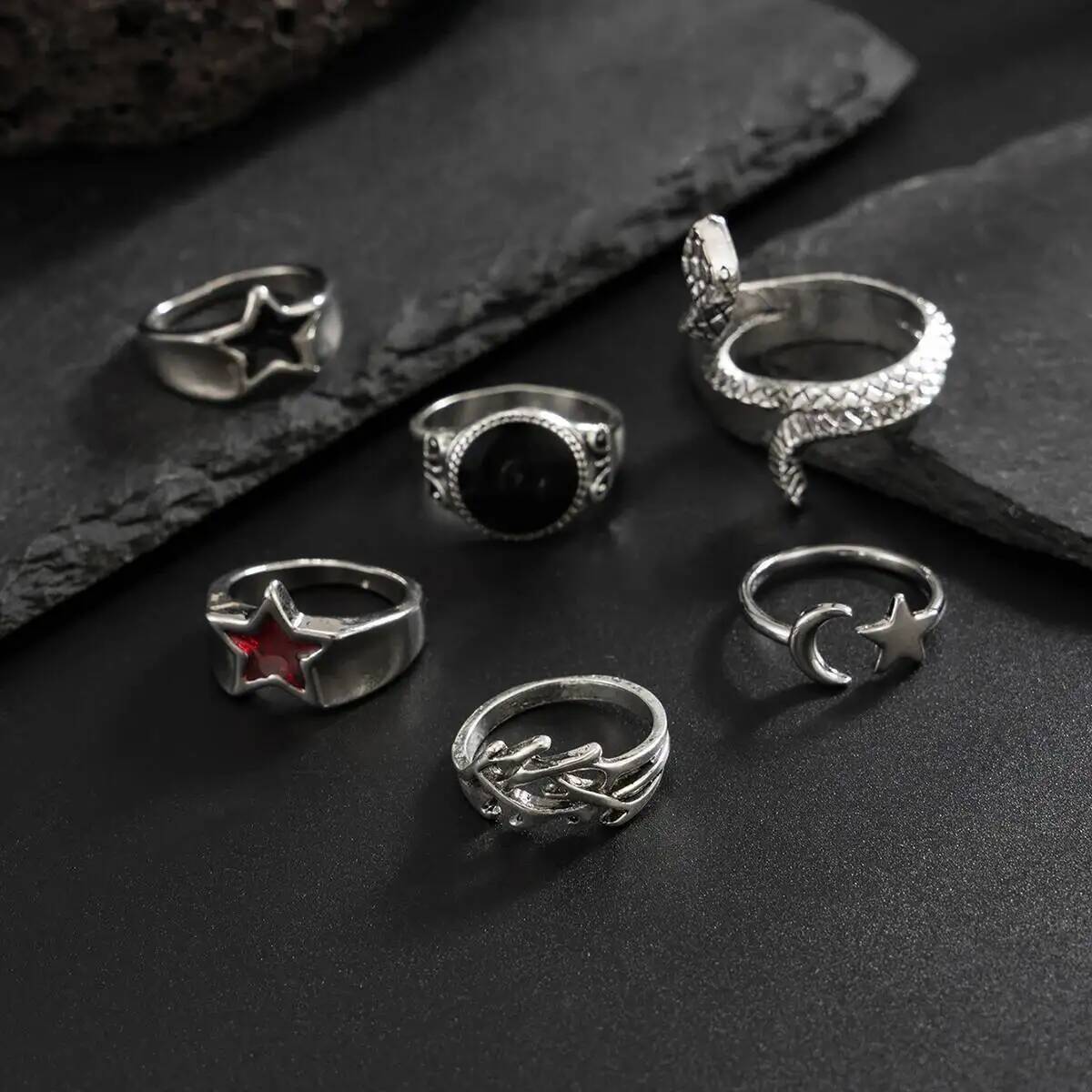 KunJoe 6 шт. новый гот змея от – обзор и цена Vintage Punk Knuckle Rings Set
